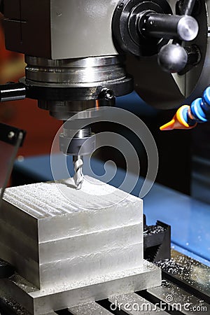 Milling process on CNC milling drilling machine Stock Photo