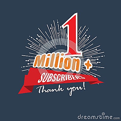 1 Million followers or subscribers achivement symbol design with ribbon and star for social media. Vector illustration. Vector Illustration