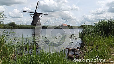 Mills near Rotterdam, Kinderdijk village Stock Photo