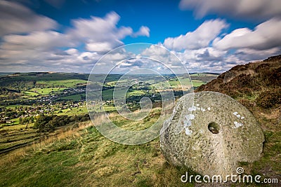 Millstone at Curbar Edge Stock Photo