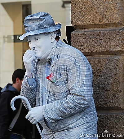 Mime dressed like Charlie Chaplin in the streets of Padova. Italy Editorial Stock Photo
