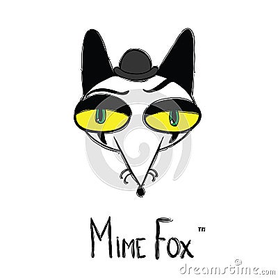 Mime fox cartoon style logotype. Vector Illustration