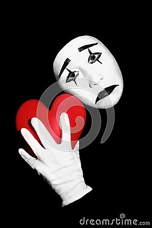 Mime with red heart Stock Photo