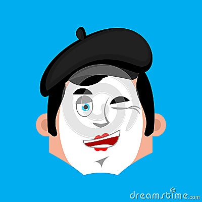Mime winking emotion avatar. pantomime happy emoji. mimic icon. Vector Illustration