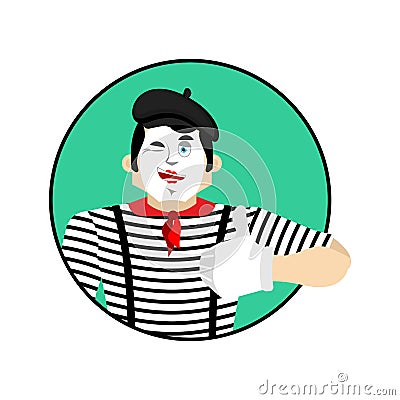 Mime winks and thumb up. Happy pantomime. Merry mimic. Vector il Vector Illustration
