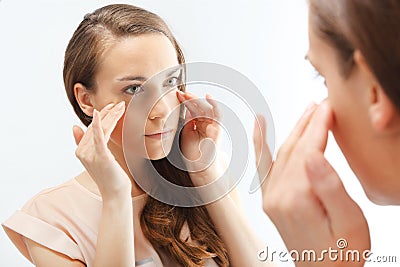 Mimic wrinkles ,signs of skin aging. Stock Photo