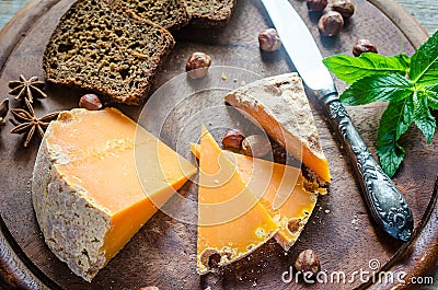 Mimolette with hazelnuts Stock Photo
