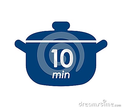 10 min cooking time blue label, cooking pot symbol with ten minute mark, boiling time vector illustration Vector Illustration