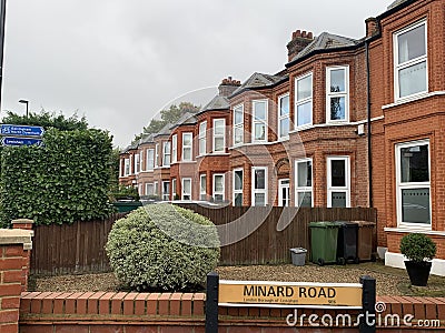 Minard road in South East London with typical houses, Lewisham borough Editorial Stock Photo