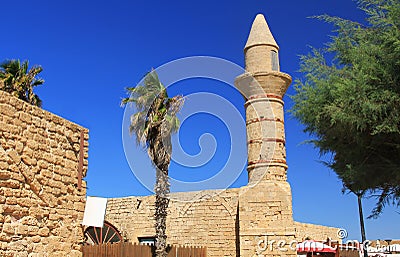 Minaret in Caesarea Maritima National Park Stock Photo