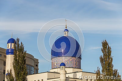 Minaret and dome with the moon in the Imangali mosque in the city of Atyrau Editorial Stock Photo