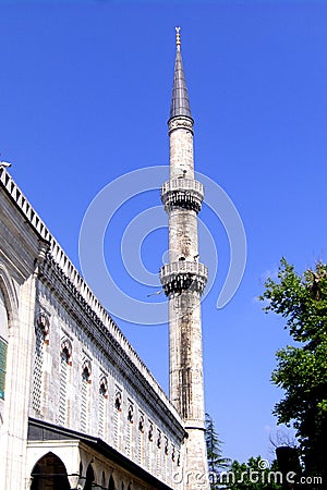 Minaret near of the Sultan Ahmed Mosque Stock Photo