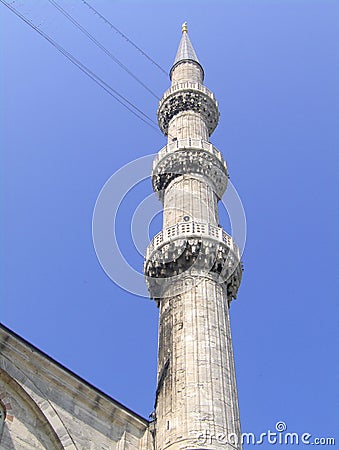 Minaret of Sultan Ahmed Mosque Stock Photo