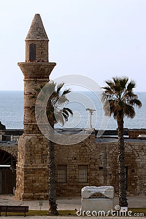 The Minaret tower at Caesarea in Israel Stock Photo