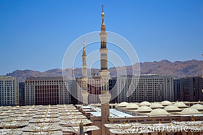 Minarets in Nabawi Mosque Stock Photo