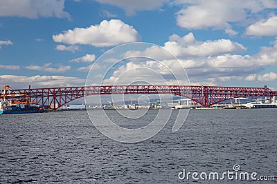 Minato Bridge over seacoast skyline Stock Photo