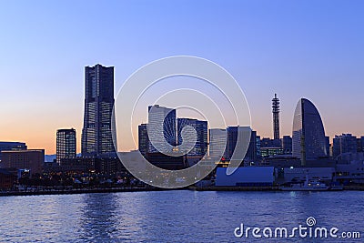 Minatomirai 21 area at dusk in Yokohama, Japan Editorial Stock Photo