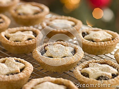Mince Pies on a Cooling rack Stock Photo