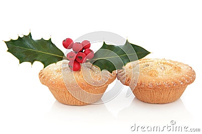 Mince Pies and Holly Stock Photo