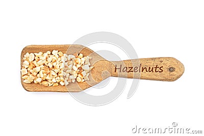 Minced hazelnuts on shovel Stock Photo