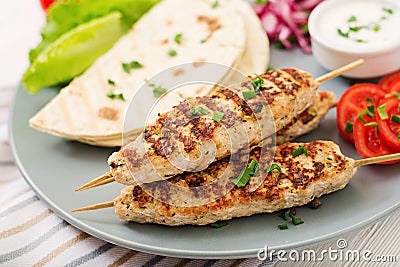 Minced Lula kebab grilled turkey chicken Stock Photo