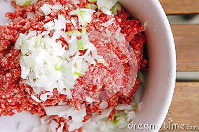 Minced meat in white bowl Stock Photo