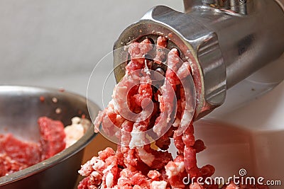 Mincer with fresh minced beef meat Stock Photo