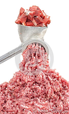 Mincer and a pile of chopped meat Stock Photo