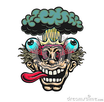 Mind-Blowing Excited man head blowing up vector cartoon Vector Illustration