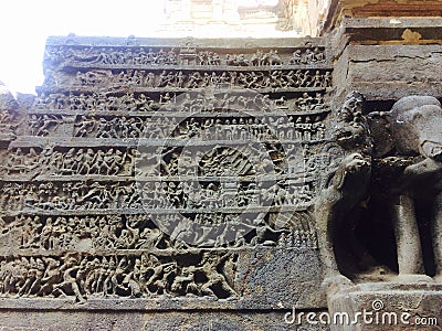 Mind blowing rock carvings at Kailash Temple Stock Photo