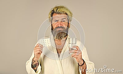 Mind and body in harmony. healthy lifestyle concept. bearded hipster relax in bed. he need rest. consequences of Stock Photo