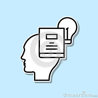Mind, Book, lightbulb sticker icon. Simple thin line, outline vector of Creative thinking icons for ui and ux, website or mobile Stock Photo