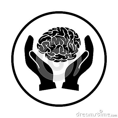 Mind, brain, hand icon. Black vector graphics Vector Illustration