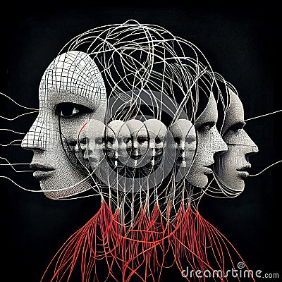 Mind control, brain with strings, manipulation and dictator concept, mass hypnosis by media, generative AI Stock Photo