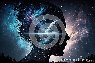 mind of god, with view of night sky and stars, showing the connection between heaven and earth Stock Photo