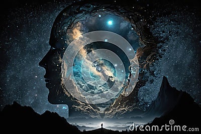 mind of god, with view of night sky and stars, showing the connection between heaven and earth Stock Photo