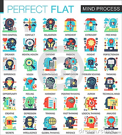 Mind individuaslity features vector complex flat icon concept symbols for web infographic design. Vector Illustration