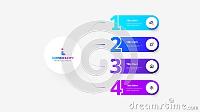 Mind map with 4 numbers elements connected to main circle. Flowchart with four steps Vector Illustration