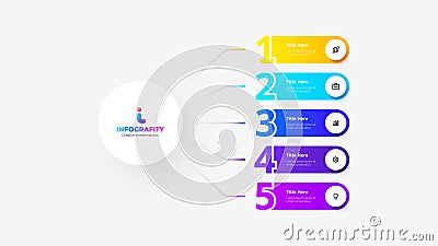 Mind map with 5 numbers elements connected to main circle. Flowchart with five steps Vector Illustration