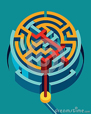 The mind maze stretches out before them like a tangled web each path interweaving and overlapping with the next making Vector Illustration