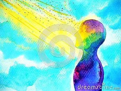 Mind spiritual human head abstract art watercolor painting illustration design hand drawn Cartoon Illustration