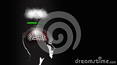 Mind uploading, Brain upload concept. Data and information are uploaded to the cloud system with a progress bar and percentage Stock Photo