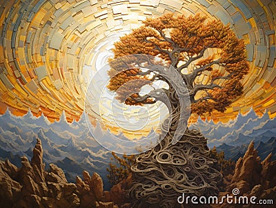 Mindblowing fantacy tree with mosaic style Stock Photo