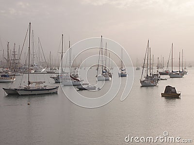 Sailboats moored in Mindelo harbour, Sao Vicente island Cape Verde Editorial Stock Photo