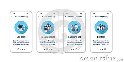 Mindful spendings onboarding mobile app screens Vector Illustration