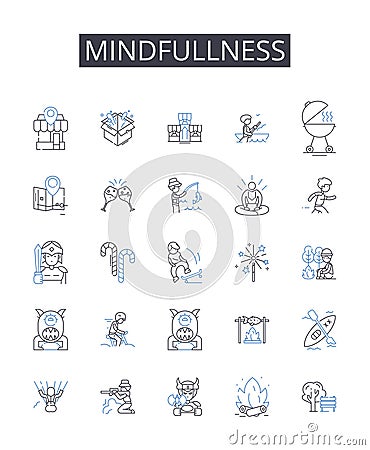 Mindfullness line icons collection. Promote, Marketing, Branding, Commercial, Promotional, Advertorial, Publicity vector Vector Illustration