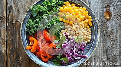 Mindfully enjoying a colorful bowl of intuitive eatingapproved vegetables from kale to bell peppers for a balanced and Stock Photo