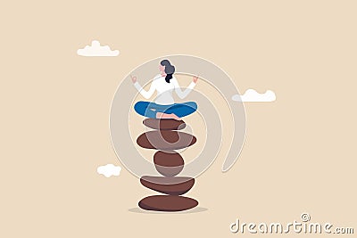 Mindfulness meditation to balance work and life, mental health healing with relaxing yoga, enjoy freedom, peace and solitude Vector Illustration