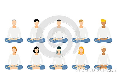 Mindfulness, multinational people meditation in the half-crowned Maitreya Stock Photo