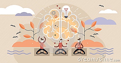 Mindfulness vector illustration. Mentally healthy exercise with yoga pose. Vector Illustration